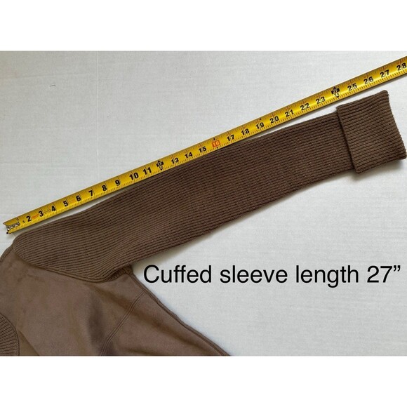 Ann Taylor Faux Suede Brown Mixed Media Sweater Ribbed Size Medium Mock Neck - Picture 9 of 10